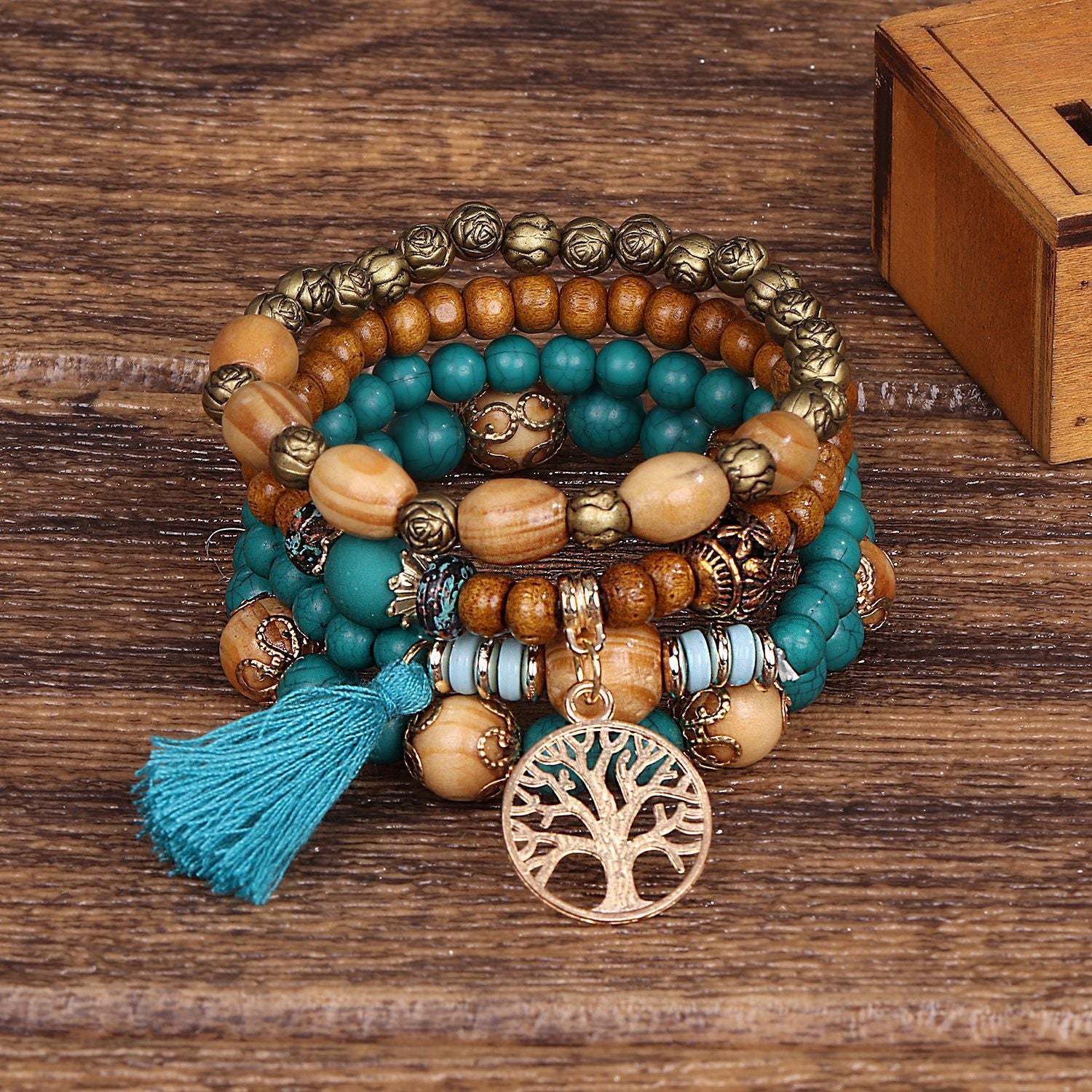 Wholesale Bohemian style multi-layered wooden bead bracelet